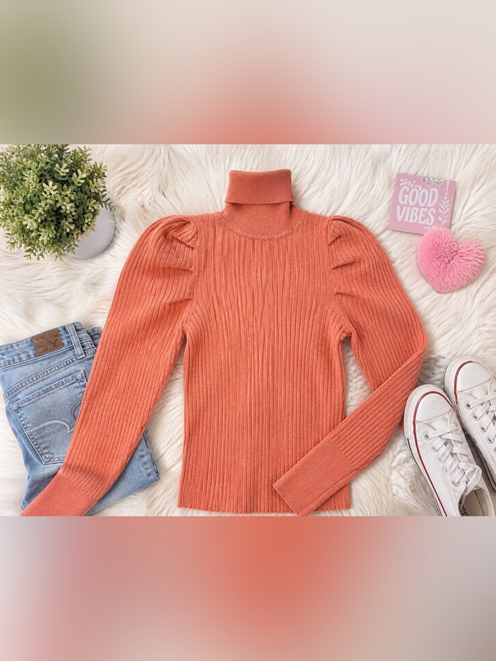 Girl's Ribbed Turtleneck Sweater in Pink